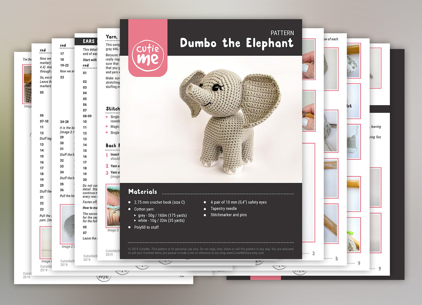 Dumbo the Elephant amigurumi crochet toy pattern pdf