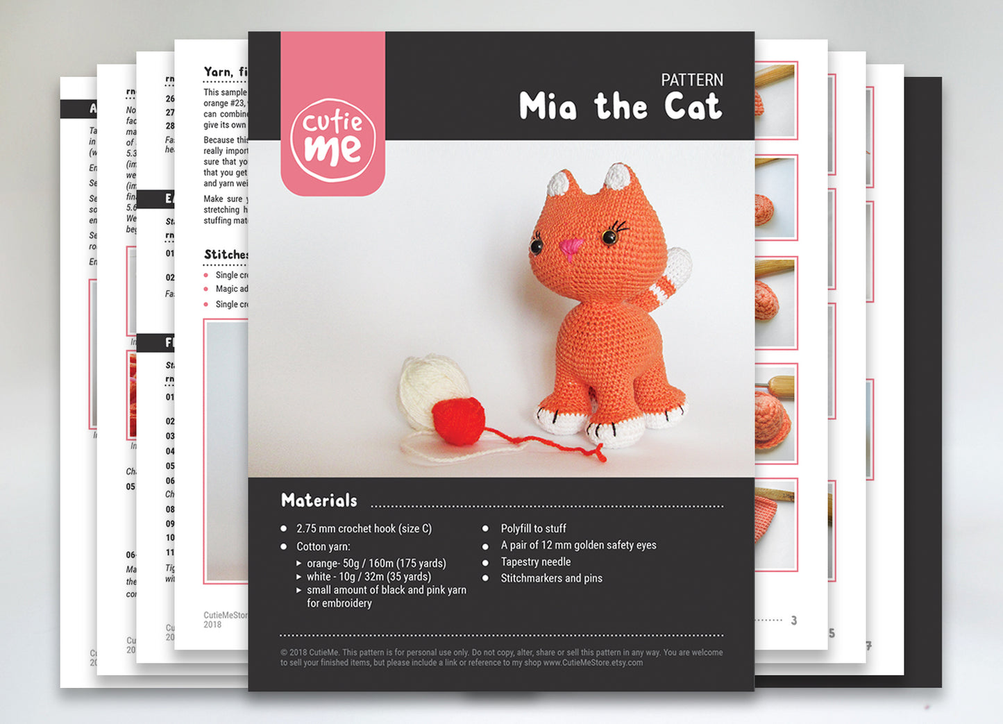 Mia the Cat amigurumi crochet toy pattern pdf