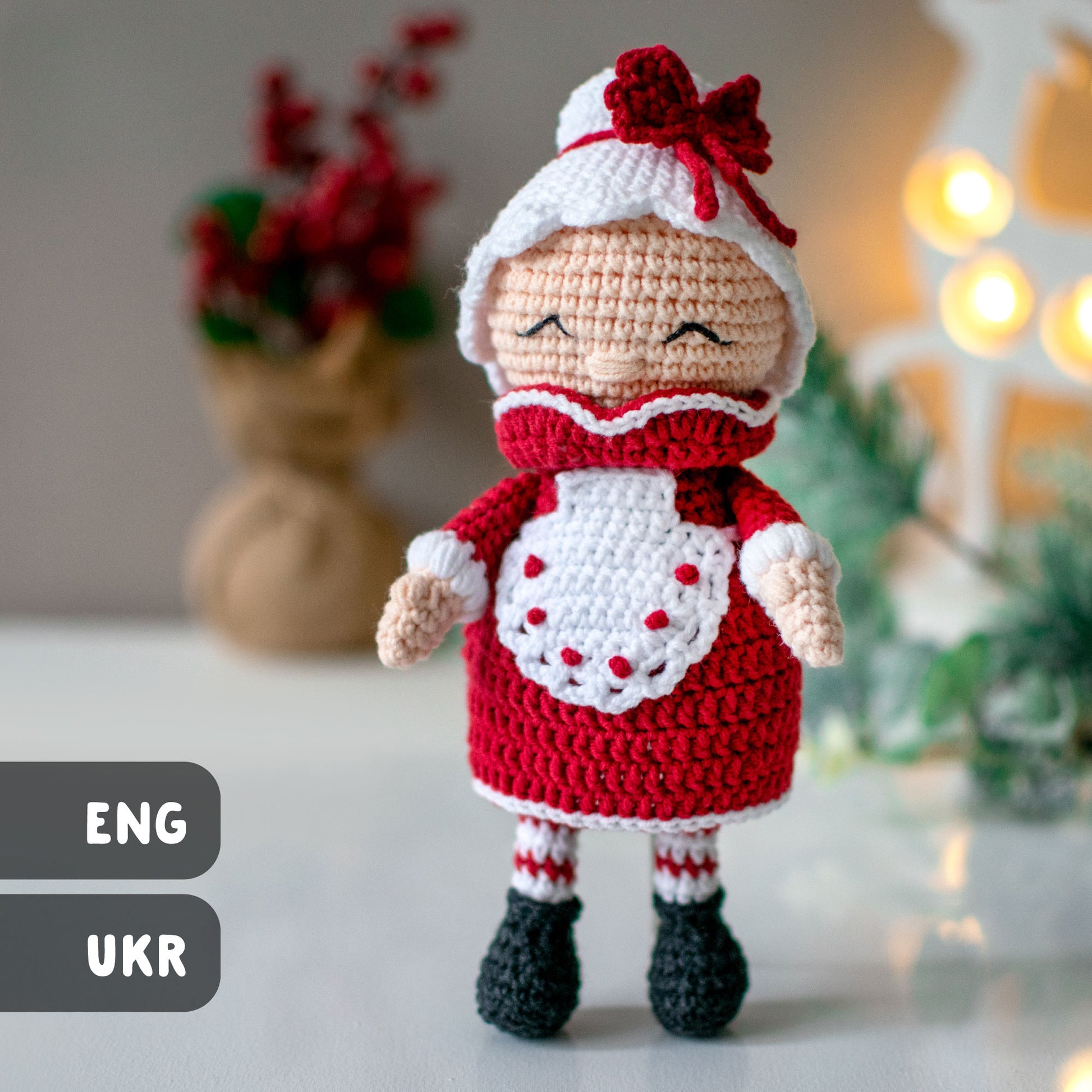 Mrs. Claus Christmas amigurumi crochet toy pattern pdf