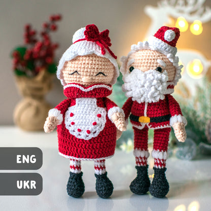 Mr & Mrs Santa Claus Christmas amigurumi crochet toy pattern pdf