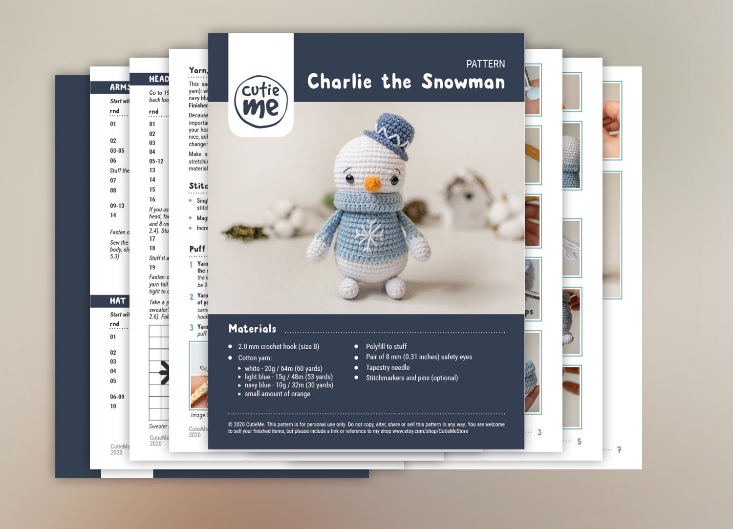 Charlie the Snowman amigurumi crochet toy pattern pdf