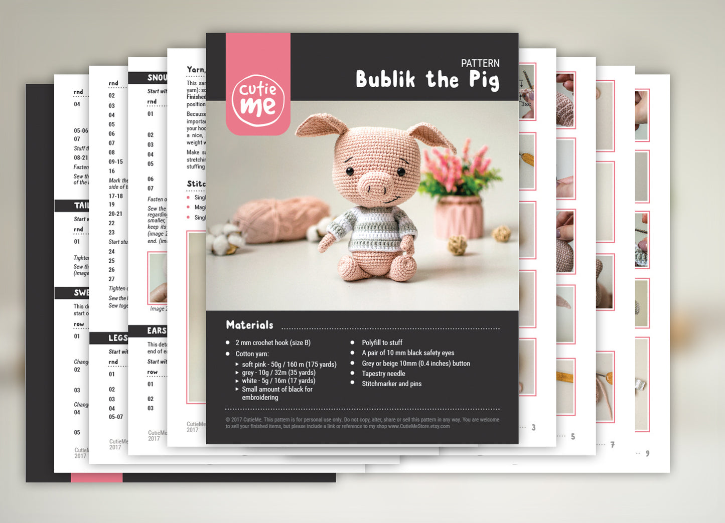 Bublik the Pig amigurumi crochet toy pattern pdf