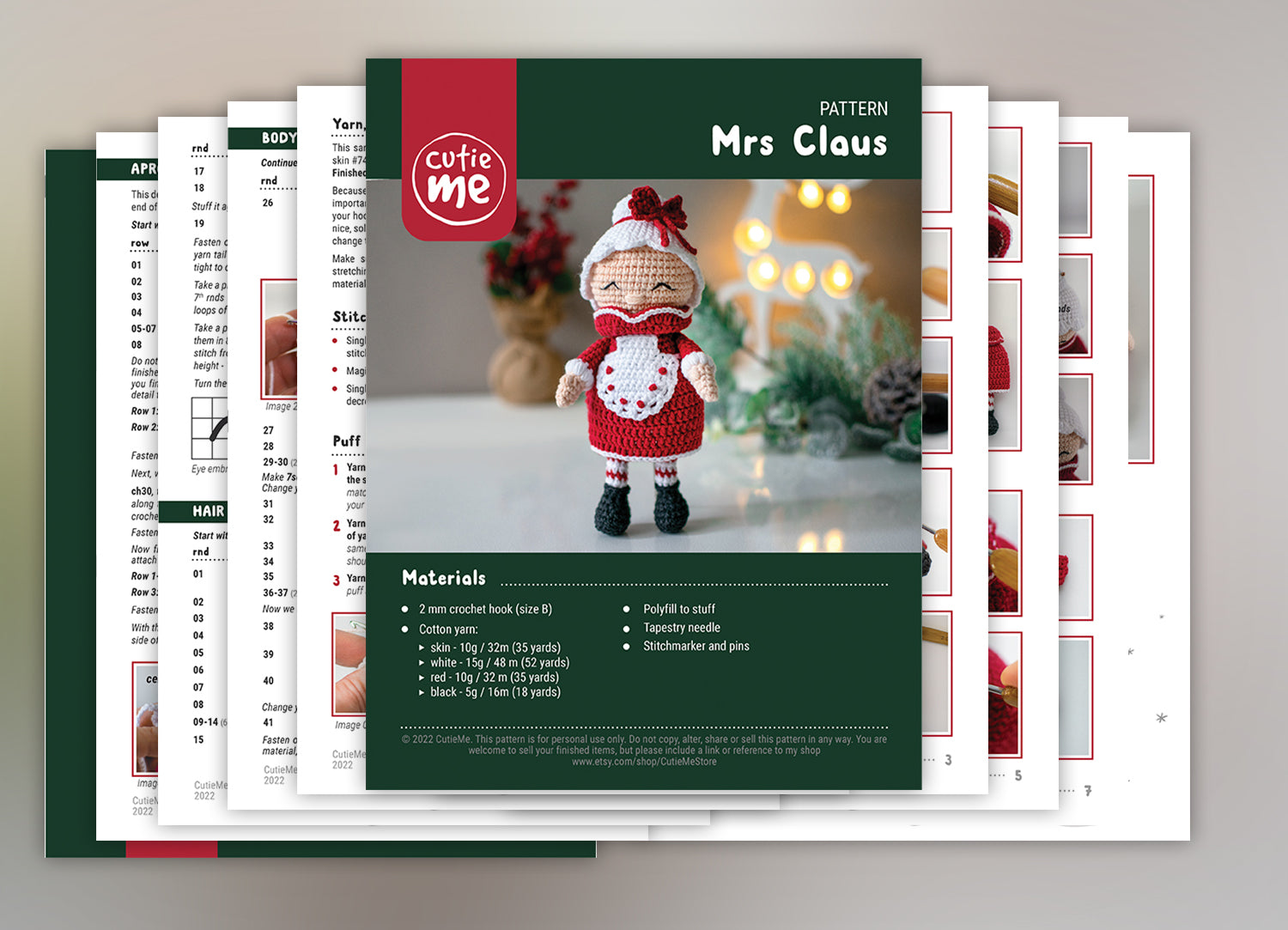 Mrs. Claus Christmas amigurumi crochet toy pattern pdf