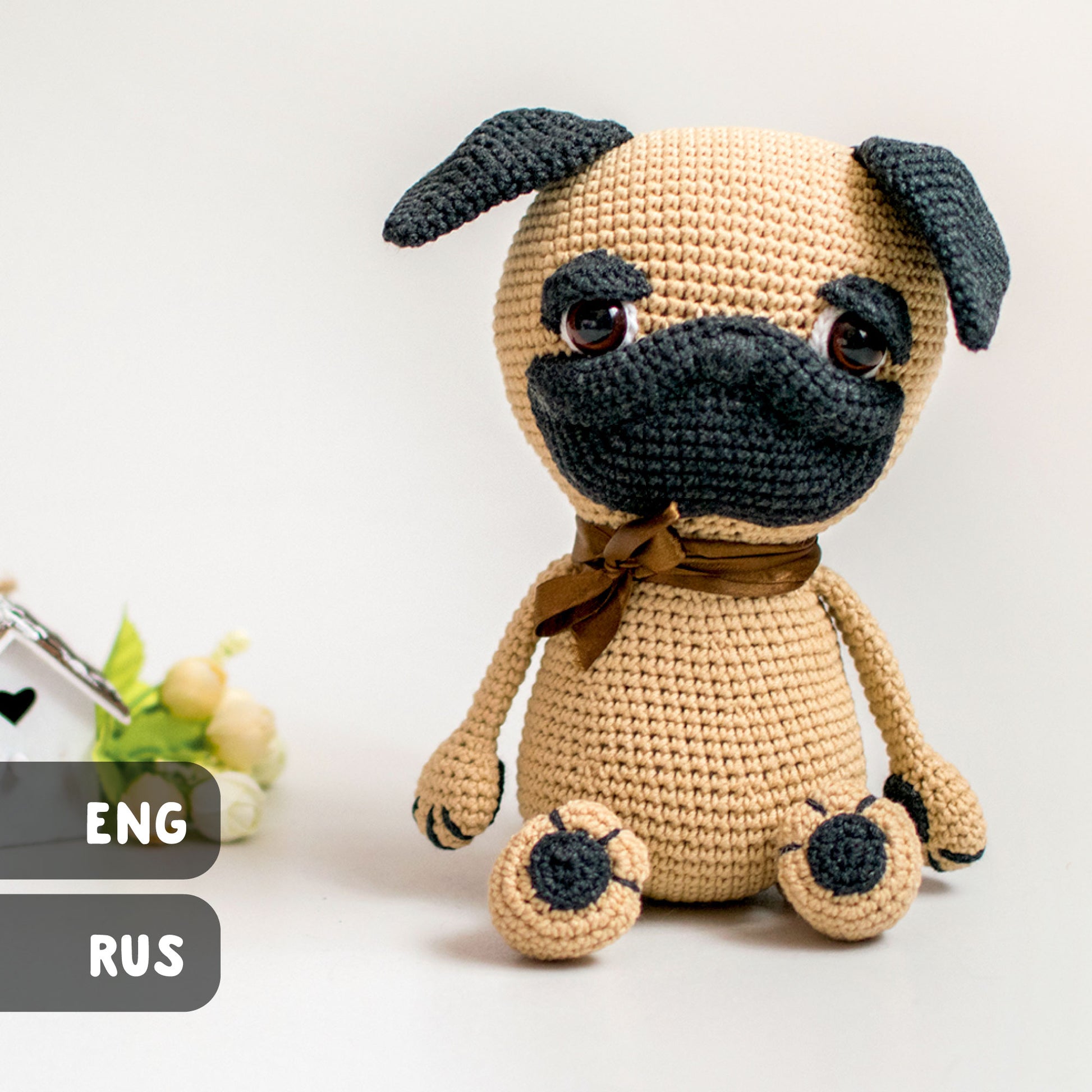 Garik the Pug amigurumi crochet toy pattern pdf